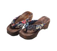 VENYAA Flip-Flops Damen-Holzclogs, Hausschuhe, traditionelle japanische Sandalen, Geta-Holz-Kimono-Schuhe, Clogs, Flip-Flops, dicke Sohle, Schärpe, Hausschuhe (Größe: 36, Farbe: Violett)