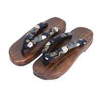 VENYAA Flip-Flops Japanische Traditionelle Holzschuhe Traditionelle Japanische Stile Geta Sommer Runder Pantoffel Samurai rutschfest für Frauen Männer(Size:EU 42,Color:Blau+A)