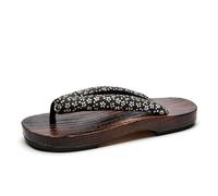 VENYAA Herren-Hausschuhe, japanische Holzclogs, Flip-Flop, traditionelle japanische Sandalen, bequeme rutschfeste flache Schuhe, Freizeit-Strandpantoffeln (Größe 46, Farbe: Schwarz + 2)
