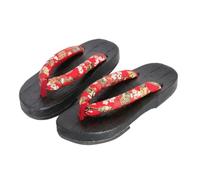 VENYAA Japan Traditionellen Schuhe Geta Männer Sandalen rutschfest Schlappen Strandschuhe Weich Sommer Herren und Damen Rundkopf Massivholz Clogs Hausschuhe(Size:EU 40,Color:Rot+B)