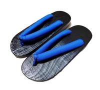 VENYAA Japan Traditionellen Schuhe Geta Männer Sandalen rutschfest Schlappen Strandschuhe Weich Sommer Herren und Damen Rundkopf Massivholz Clogs Hausschuhe(Size:EU 37,Color:Blau)