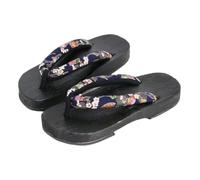 VENYAA Japan Traditionellen Schuhe Geta Männer Sandalen rutschfest Schlappen Strandschuhe Weich Sommer Herren und Damen Rundkopf Massivholz Clogs Hausschuhe(Size:EU 39,Color:Schwarz)