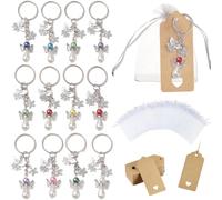 VEOIRXU 12 Pcs Schutzengel Schlüsselanhänger Set, 12 Pcs Schutzengel Anhänger mit 12Pcs Organzabeutels 12 Pcs Kärtchen, Gastgeschenke Hochzeit Schutzengel für Taufe Kommunion Geburtstag Hochzeit Party