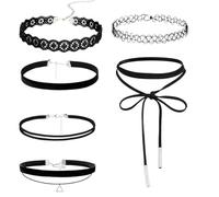 VEOIRXU 6 Stück Choker Halsketten Set Mode Velvet Halskette Gummi Stretch Samt Halsband Verstellbare Tattoo Spitze Kette Schmuck-Sets im Gothic-Stil Damen Halskette Schmuck für Frauen Mädchen