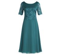 Vera Mont Damen Cocktailkleid mit Spitze, knielang, Rundhals – Dark Emerald, Gr. 44