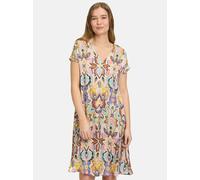 Sommerkleid VERA MONT "Vera Mont Sommerkleid mit überschnittenen Ärmeln", Damen, Gr. 40, Normalgrößen, blau (blau, gelb), Obermaterial: 100% Viskose., modisch, figurumspielend kurz, V-Ausschnitt, Klei