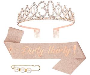 Veraing "Dirty Thirty " 30. Geburtstags-Krone Schärpe Set, Roségold Geburtstags Tiara für Frauen Birthday Crown Prinzessin Haar-Zusätze für Frauen Party Accessoires