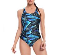 Veranobreeze Frauen Athletic Print One Piece Badeanzüge Training Bademode Racerback Wettkampf Badeanzug für Frauen (Geometrisch Blau, EU38)