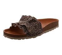 Verbenas Damen Pantolette Roccio Roda aus Echtleder in Braun mit Leo Print und Weichfußbett. braun/Leo Print Gr. 37