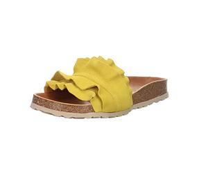 VERBENAS Damen Riemchensandalen Rocio Volante Pantolette Veloursleder Fußbett Bequem Freizeit uni pantolette rüschen beige rocio volante, 37 EU, 330062V-0220