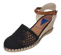 VERBENAS Damenschuhe Sandalette Malena Crochet lino - Negro, Größe:41 EU