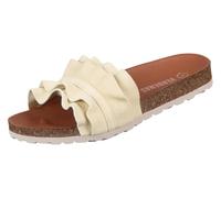 Pantolette VERBENAS "Rocio Roda", Damen, Gr. 38, hellgelb, Veloursleder, unifarben, Schuhe Pantolette, Sommerschuh, Flat mit geschwungenen Laschenstoff (66055713-38) hellgelb