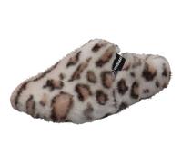 VERBENAS York Fur Leo Damen Hausschuh mit Leo Animal Print, kuschelig weiche Textil und Gummisohle. beige/Leo Gr. 40