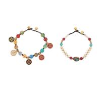 VERDANVERSE 2 Stück Handgefertigte Ethno Perlenarmbänder für Damen Buntes Naturstein Armband Sommerlicher Boho Strandschmuck mit Anhängern
