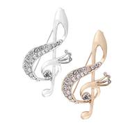 VERDANVERSE 2 Stück Trendige Broschen Musiknoten mit Funkelnden Strasssteinen Zierliche Schmuck Anstecker für Damen Modische Reversnadeln in Silber und Gold Accessoires für Kleidung und