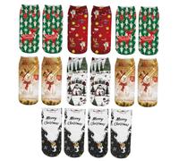 VERDANVERSE 8 Paar Weihnachtsmotiv Socken Kurzsocken aus Atmungsaktivem Polyester Festliche Unisex Weihnachtssocken mit 3D Druck Leicht und Bequem für Party und Geschenk