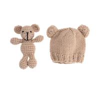 VERDANVERSE Babyfotografie Requisiten Strickmütze mit Zwei Ohren aus Wolle in Braun Komfortabel für Neugeborene Jungen und Mädchen Accessoire für Fotoshooting und Erinnerungsaktivitäten