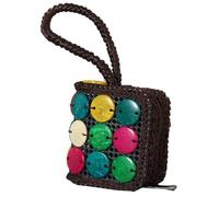 VERDANVERSE Damen-geldbörse aus Kokosnussschalen Gewebte Handtasche Münzbeutel mit Reißverschluss Kleine Portemonnaie Lippenstiftetui Vintage Stil im Ethno-Design Multifunktional als Clutch