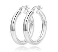 Vergoldete 4 mm dicke, klobige Creolen für Damen, 925er Sterlingsilber, leicht, hypoallergen, Hohlrohr-Creolen, 20/30/40/50/60 mm, Medium, Metall, Edelstein
