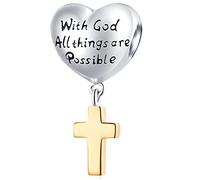 Vergoldete Kreuz Anhänger mit Gott Alle Dinge sind möglich Charms, 925 Sterling Silber Herz Dangle Bibel Verse Gebet Perlen, passen Pandora Weihnachten Armband, Geschenke für Mama/Godmother/Ostertag
