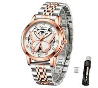 Verhux Elegante automatische Skelett-Damenuhren, zweifarbig, Roségold und Silber, Edelstahl, wasserdicht, Luminos, Damen-Armbanduhren, L8834 Laides Uhren