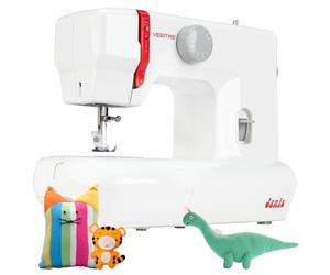 VERITAS Kinder-Nähmaschine Janis I mit Fuß-Pedal I Einfädelhilfe & Fadenabschneider I 9 Stiche I LED-Nählicht I Zierstiche & Stretch-Stiche I Kleine Nähmaschine für Anfänger (weiß-rot)
