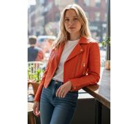Verkürzte Brando-Bikerjacke aus orangefarbenem Leder für Damen - Durban EU 52 / UK 24