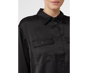 Verkürzte Satinbluse mit aufgesetzten Brusttaschen schwarz 38