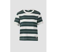 Verkürztes Baumwoll-Streifen-T-Shirt mit Patch 34 petrol|weiß 2167882.69G6.34