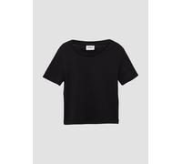 Verkürztes T-Shirt im Slim Fit aus Rippware 170/176 schwarz 2170910.9999.170_176