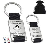 Verlag HE Schlüsselanhänger mit Gravur - Fahr bitte nicht schneller als dein Schutzengel fliegen kann - inkl. Samtbeutel Name Spruch personalisiert (optional) Geschenk Idee Führerschein Valentinstag