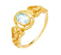 Verlobungsring 9 Karat Gelbgold Au375 mit Oval Blau Topas, Hohl Form Gr.58