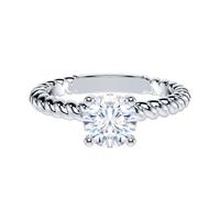 Verlobungsring aus Sterlingsilber, gedrehtes Seil, bequemer Schaft, 1 Karat, runder Brillant, künstlicher Diamant oder echter Moissanit-Verlobungsring, Metall Sterling Silber Metall: Aus