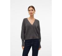 Strickjacke VERO MODA "VMLEA LS V-NECK CUFF CARDIGAN NOOS", Damen, Gr. S, schwarz (asphalt detail:with phantom, tornado), Strick, Obermaterial: 100% Polyacryl, unifarben, regular fit normal, V-Ausschn