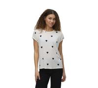 Kurzarmshirt VERO MODA "VMAVA SS TOP MULTI AOP NOOS", Damen, Gr. L, weiß (snow weiß aop:navy blazer hearts), Jersey, Obermaterial: 95% Lyocell, 5% Elasthan, bedruckt, regular fit normal, Rundhals, Shi