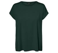VERO MODA Damen Einfarbiges Stretch T-Shirt Basic Rundhals Top Oberteil Tief Angesetzte Schultern VMAVA