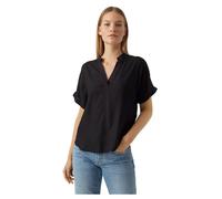 Vero Moda Damen Top BEAUTY Splitneck umgeschlagene Ärmelbündchen Kurzarm Schwarz S