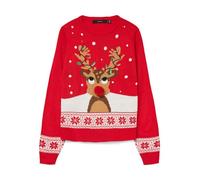 Vero Moda Regular Fit Weihnachtspullover mit Pom-Pom Modell 'FROSTYDEER' in Rot, Größe M