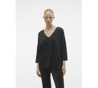 VERO MODA Damen Vmkanva 3/4 Glitter V-Neck Top JRS Langarmshirt, Black/Detail:Silver Lurex, XS