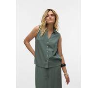 Blusentop VERO MODA "VMMYMILO SL V-NECK SHIRT WVN GA", Damen, Gr. XS, laurel wreath, Web, Obermaterial: 55% Viskose, 45% Leinen, unifarben, regular fit normal, V-Ausschnitt, Blusen Blusentop, mit Lein
