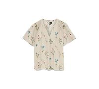 Shirtbluse VERO MODA "VMJOSIE SS V-NECK GATHERING TOP WVN GA", Damen, Gr. XS, birch aop:bina, Web, Obermaterial: 83% Viskose, 17% Nylon, bedruckt, regular fit normal, V-Ausschnitt, Blusen, Viskosemisc