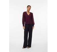 Langarmshirt VERO MODA "VMBECCA LS V-NECK LACE TOP JRS NOOS", Damen, Gr. S, rot (winetasting), Jersey, Obermaterial: 100% Polyester, unifarben, normal, V-Ausschnitt, Shirts Langarmshirt (50761965-S) w