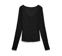 Langarmshirt VERO MODA "VMFLORA LS 2-WAY LACE TOP JRS NOOS", Damen, Gr. L, schwarz, Jersey, Obermaterial: 99% Polyester, 1% Elasthan, unifarben, slim fit normal, Rundhals, Shirts Langarmshirt, Materia