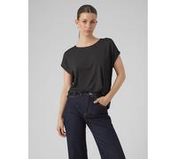 Vero Moda Rundhalsshirt VMLAVA PLAIN SS TOP LUREX STRIPE Schwarz mit Silber-Lurex Streifen Größe M