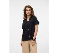 Kurzarmbluse VERO MODA "VMBUMPY S/S SHIRT WVN GA NOOS", Damen, Gr. S, schwarz, Web, Obermaterial: 100% Viskose, unifarben, regular fit normal, V-Ausschnitt, mit Aufschlag, Blusen Kurzarmbluse, Viskose