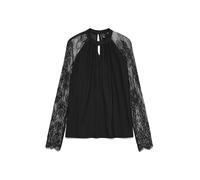 Spitzenshirt VERO MODA "VMMILLA LS LACE TOP GA JRS NOOS", Damen, Gr. S, schwarz, Jersey, Obermaterial: 95% Polyester, 5% Elasthan, unifarben, modisch, normal, Rundhals, Langarm, Shirts (68919260-S) sc