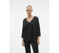 VERO MODA Damen Vmkanva 3/4 Glitter V-Neck Top JRS Langarmshirt, Black/Detail:Silver Lurex, S