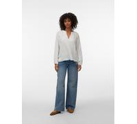 Langarmbluse VERO MODA "VMNATALI LS EMB TOP WVN NOOS", Damen, Gr. M, snow weiß, Web, Obermaterial: 100% Baumwolle, unifarben, normal, V-Ausschnitt, elastischer Bund, Blusen, Baumwolle, Allover Ton-in