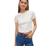 Kurzarmshirt VERO MODA "VMHARRY SS O-NECK TOP JRS NOOS", Damen, Gr. M (38), snow weiß detail:dunkelrot cherry, Jersey, Obermaterial: 97% Polyester, 3% Elasthan, bedruckt, modisch, regular fit, Rundhal