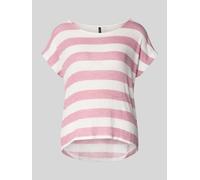 Kurzarmshirt VERO MODA "VMWIDE STRIPE SL TOP GA JRS NOOS", Damen, Gr. L, nostalgia rose stripes:snow weiß, Jersey, Obermaterial: 96% Viskose, 4% Elasthan, gestreift, regular fit normal, Rundhals, Shir